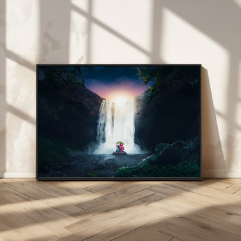 56359-MGV-CV-36X24-Lilo Stitch Wall Art Canvas Print, Framed Stitch Angel Art Picture Print, Cartoon Waterfall Perfect Tropical Fantasy Decor Artwork