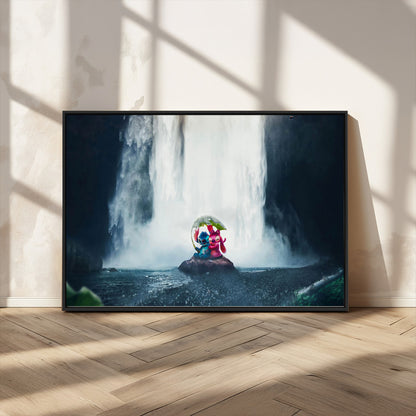 32259-MGV-CV-36X24-Stitch Angel Wall Art Canvas Print, Framed Stitch Waterfall Art Picture Print, Cartoon Couple Perfect Moody Fantasy Decor Artwork