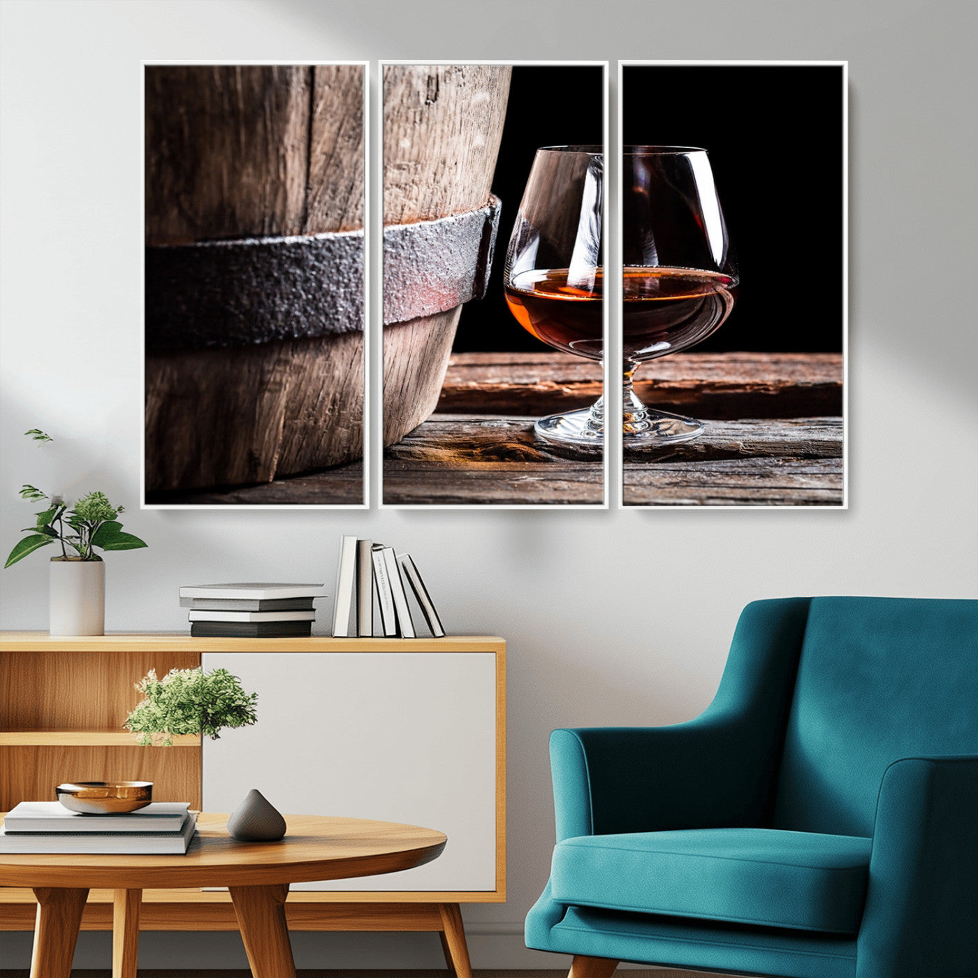 50839-MGV-CV-36X24-Barrel & Brandy Wall Art – Rustic Whiskey Barrel and Brandy Glass Canvas Print, Elegant Home Bar or Lounge Decor for Office, Man
