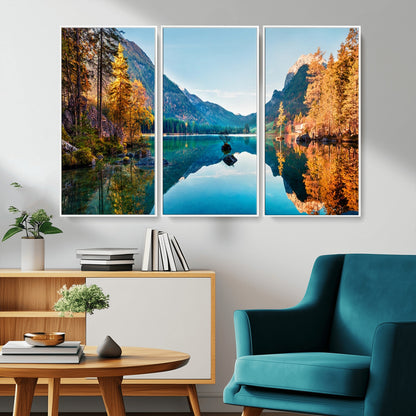 32962-MGV-CV-36X24-Mountain Lake Wall Art – Tranquil Autumn Landscape Canvas Print, Nature Reflection Decor for Living Room, Bedroom, Office or Cabin
