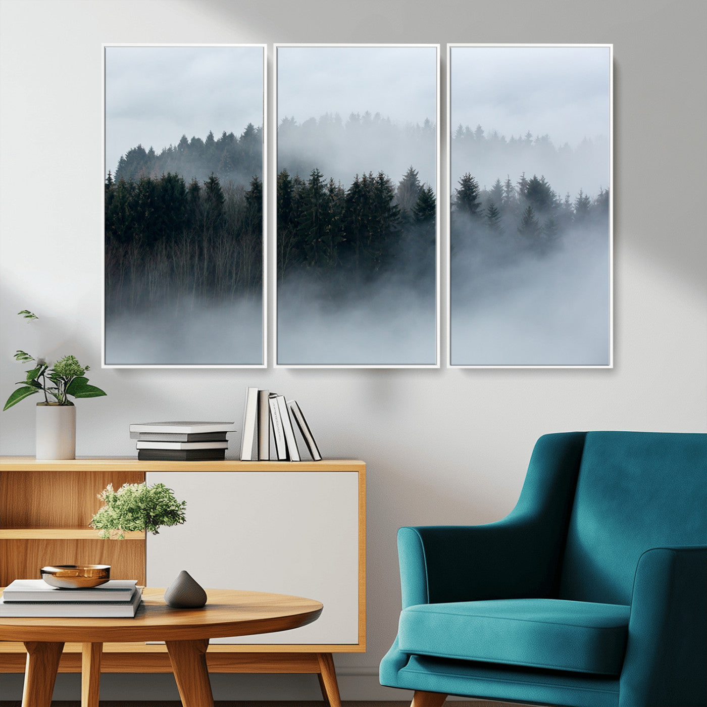 42596-MGV-CV-36X24-Misty Forest Wall Art – Atmospheric Pine Trees Canvas Print, Nature Landscape Decor for Living Room, Bedroom, Office, or Cabin