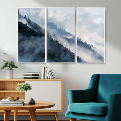 85737-MGV-CV-36X24-Misty Mountain Wall Art – Atmospheric Pine Forest Canvas Print with Fog and Mist, Calm Nature Decor for Living Room, Bedroom,