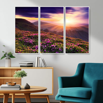 49741-MGV-CV-36X24-Mountain Sunrise Wall Art – Vibrant Floral Landscape Canvas Print, Nature Home Decor for Living Room, Bedroom Office or Cabin