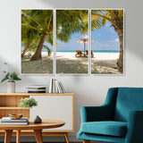 83601-MGV-CV-36X24-Tropical Beach Wall Art – Serene Palm Trees and Lounge Chairs Canvas Print, Relaxing Coastal Decor for Living Room, Bedroom or