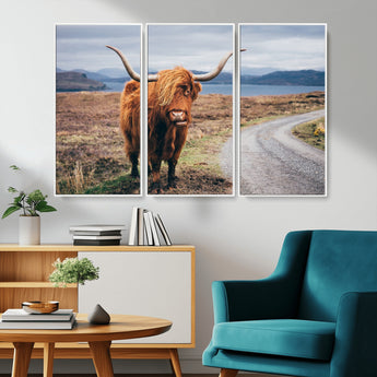 56121-MGV-CV-36X24-Rustic Highland Cow Wall Art – Panoramic Nature Canvas Print, Perfect Decor for Home, Office, Living Room or Man Cave