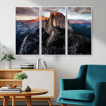 31332-MGV-FC-48X32-3P_White-Mountain Landscape Wall Art – Majestic Sunset Rock Formation Canvas Print, Nature Scenic Decor for Living Room, Office, Cabin or