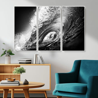 22702-MGV-CV-36X24-Black and White Ocean Wave Wall Art – Powerful Surf Curl Photography Canvas Print, Modern Coastal Decor for Living Room, Office or