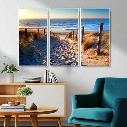 31889-MGV-CV-36X24-Sandy Beach Pathway Wall Art – Coastal Dune Fence and Ocean View Canvas Print, Relaxing Seaside Landscape Decor for Living Room or