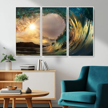 38256-MGV-CV-36X24-Ocean Wave Wall Art – Stunning Sunrise Through Curling Wave Canvas Print, Coastal Surf Photography Seascape Decor for Living Room,