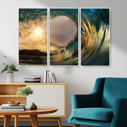 38256-MGV-CV-36X24-Ocean Wave Wall Art – Stunning Sunrise Through Curling Wave Canvas Print, Coastal Surf Photography Seascape Decor for Living Room,