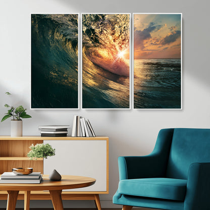 55359-MGV-CV-36X24-Radiant Ocean Wave Wall Art – Panoramic Surf Canvas Print, Vibrant Sunset Beach Decor for Home, Office or Man Cave
