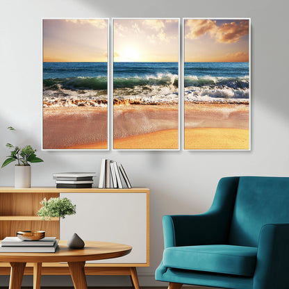 79005-MGV-CV-36X24-Golden Sunrise Ocean Waves Wall Art – Panoramic Seashore Canvas Print, Calming Coastal Decor for Home, Office or Relaxation Space