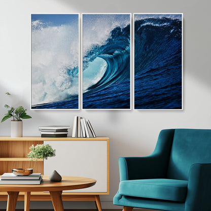 89502-MGV-CV-36X24-Powerful Ocean Wave Wall Art – Panoramic Blue Sea Wave Canvas Print, Coastal Surf Photography Artwork for Living Room, Bedroom, or
