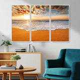 15399-MGV-CV-36X24-Golden Sunrise Beach Wall Art – Ocean Waves on Sandy Shore Canvas Print, Coastal Seascape Decor for Living Room or Bedroom