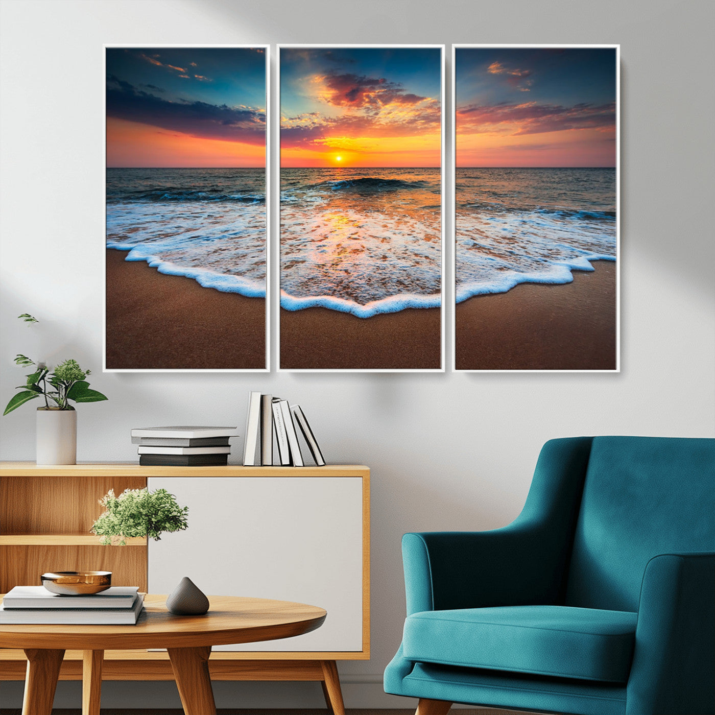 16110-MGV-CV-36X24-Ocean Sunset Wall Art – Vibrant Beach Waves and Horizon Canvas Print, Relaxing Coastal Seascape Decor for Living Room or Bedroom