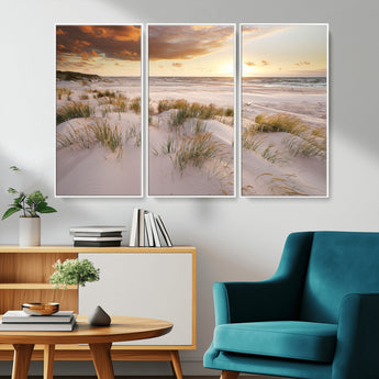 61246-MGV-CV-36X24-Coastal Sand Dunes Wall Art – Serene Beach Sunset Canvas Print with Grasses and Ocean View, Tranquil Seaside Decor for Living Room