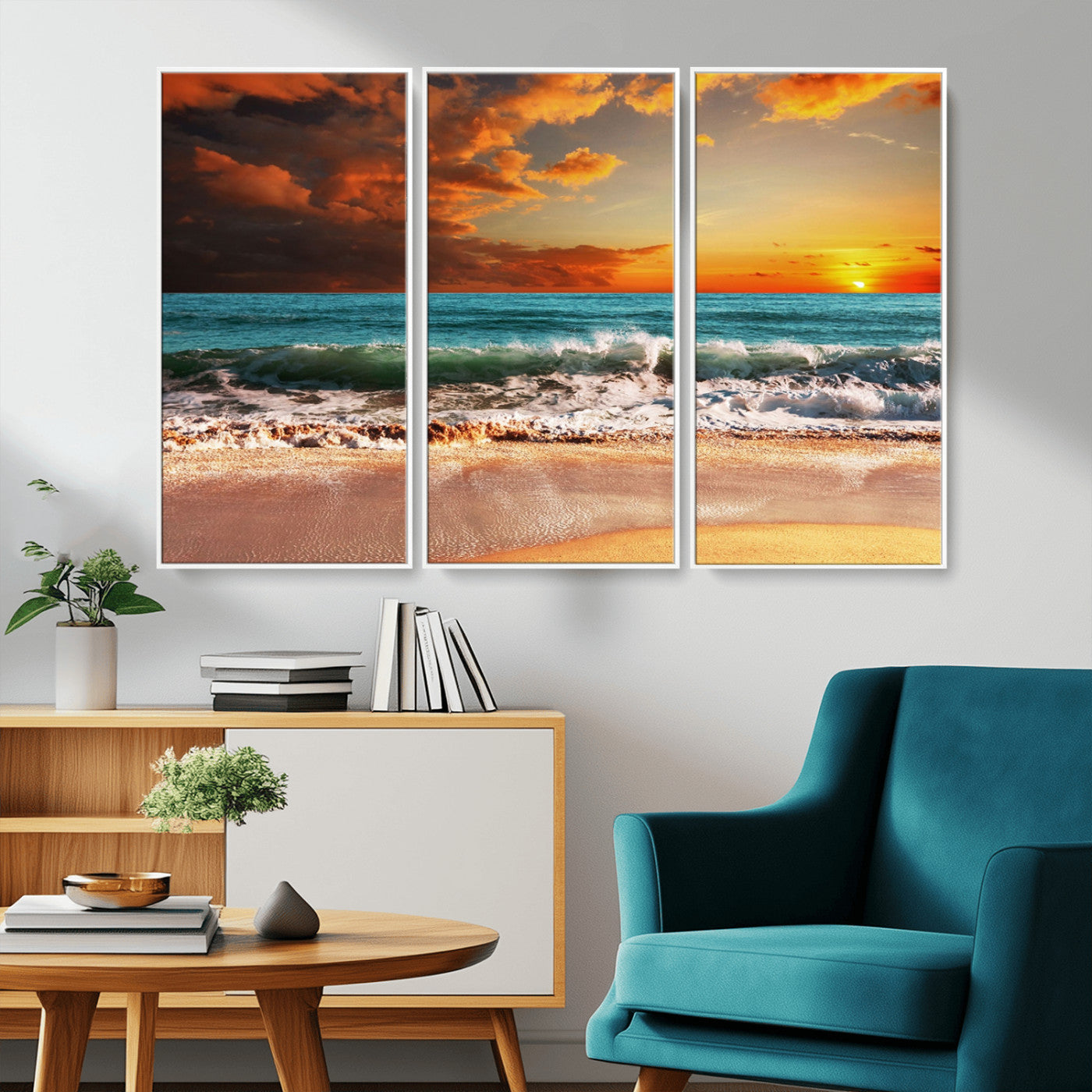 72948-MGV-CV-36X24-Ocean Sunset Wave Wall Art – Dramatic Seascape Canvas Print with Golden Sky and Crashing Waves, Coastal Beach Decor for Living