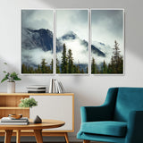 93219-MGV-CV-36X24-Misty Mountain Wall Art – Foggy Pines and Rocky Peaks Canvas Print, Nature Landscape Decor for Living Room, Office or Bedroom