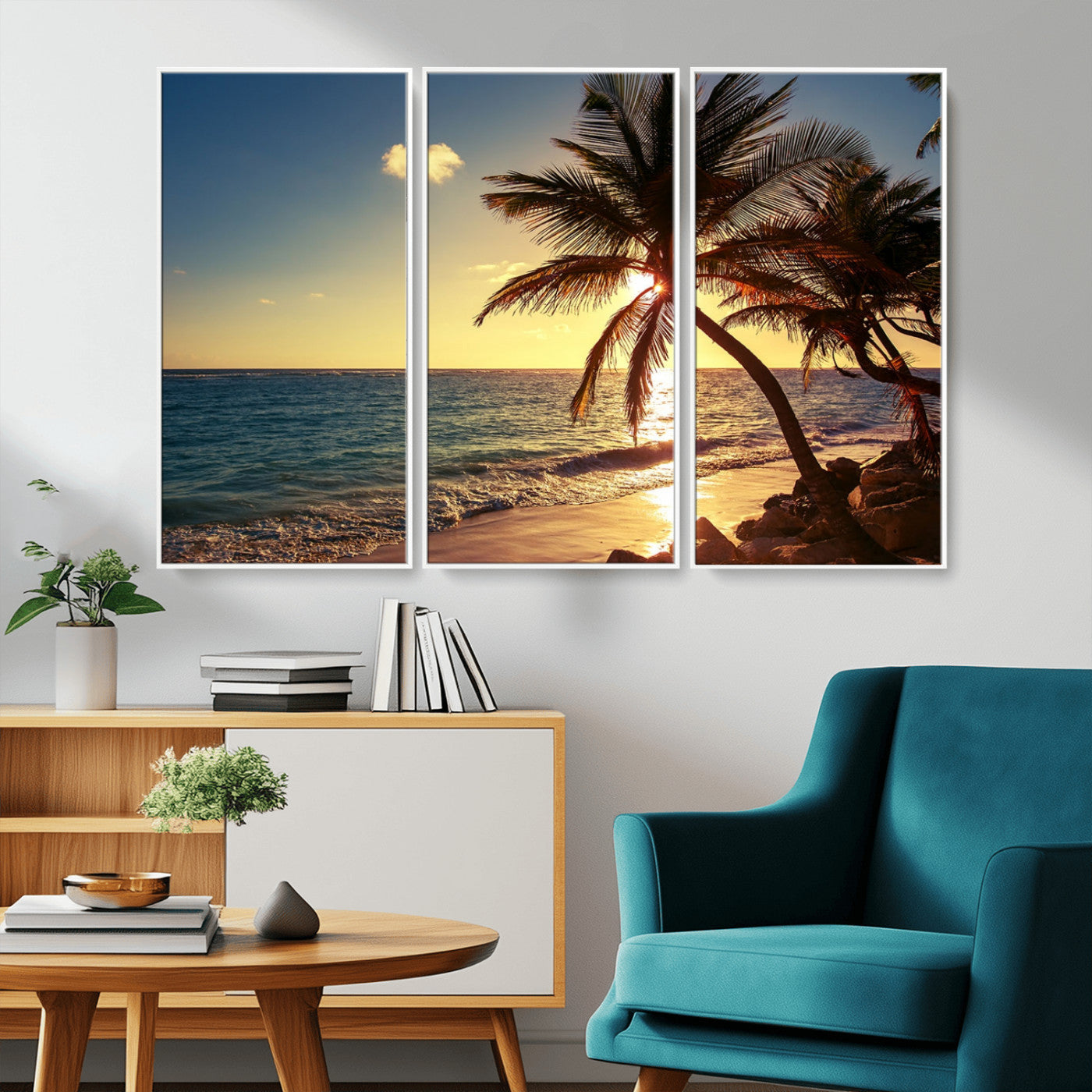 82710-MGV-CV-36X24-Palm Tree Sunset Beach Wall Art – Tropical Ocean Canvas Print, Coastal Paradise Seascape Decor for Living Room or Office Wall