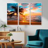 34674-MGV-CV-36X24-Tropical Sunset Beach Wall Art – Palm Tree Ocean Canvas Print, Coastal Seascape Decor for Living Room or Office Wall