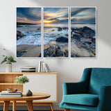 17902-MGV-CV-36X24-Rocky Shore Ocean Sunset Wall Art – Coastal Seascape Canvas Print, Nature Beach Decor for Living Room or Office