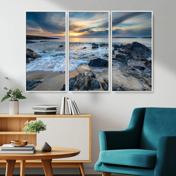 17902-MGV-CV-36X24-Rocky Shore Ocean Sunset Wall Art – Coastal Seascape Canvas Print, Nature Beach Decor for Living Room or Office