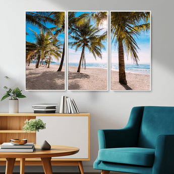 98175-MGV-CV-36X24-Tropical Palm Beach Wall Art – Relaxing Ocean Shore Canvas Print with Palm Trees, Coastal Summer Decor for Living Room, Bedroom or