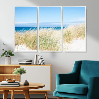 96913-MGV-CV-36X24-Coastal Dunes Wall Art – Serene Beach Grass and Blue Ocean Canvas Print, Relaxing Seaside Nature Decor for Living Room, Bedroom or