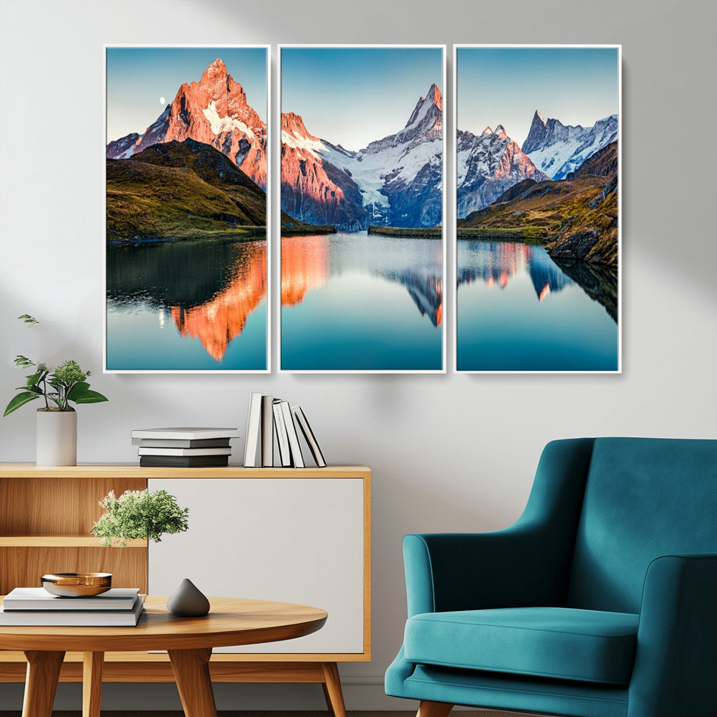 88453-MGV-CV-36X24-Mountain Lake Wall Art – Snow-Capped Peaks Reflected in Alpine Water Canvas Print, Nature Landscape Wall Decor for Living Room or
