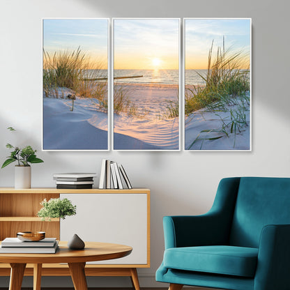 48907-MGV-CV-36X24-Beach Sunset Wall Art – Coastal Sand Dunes and Ocean View Canvas Print, Serene Seaside Landscape Painting for Living Room, Bedroom