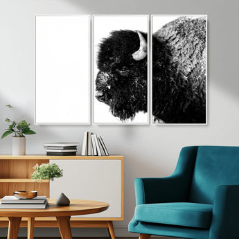 68780-MGV-CV-36X24-Bison Close-Up Wall Art – Black and White Buffalo Canvas Print, Rustic Wildlife Photography Decor for Living Room, Office, or