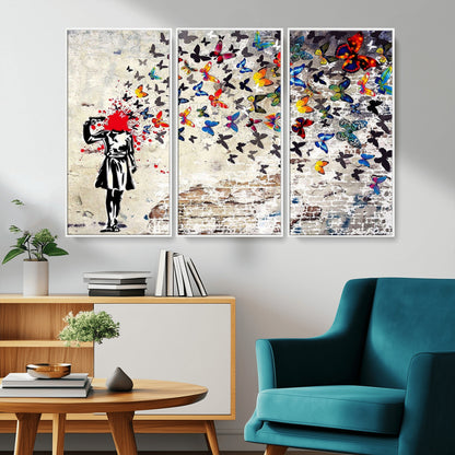 88654-MGV-CV-36X24-Butterfly Explosion Graffiti Wall Art – Street Art Canvas Print, Colorful Butterfly Spray Mural, Modern Abstract Urban Wall Decor