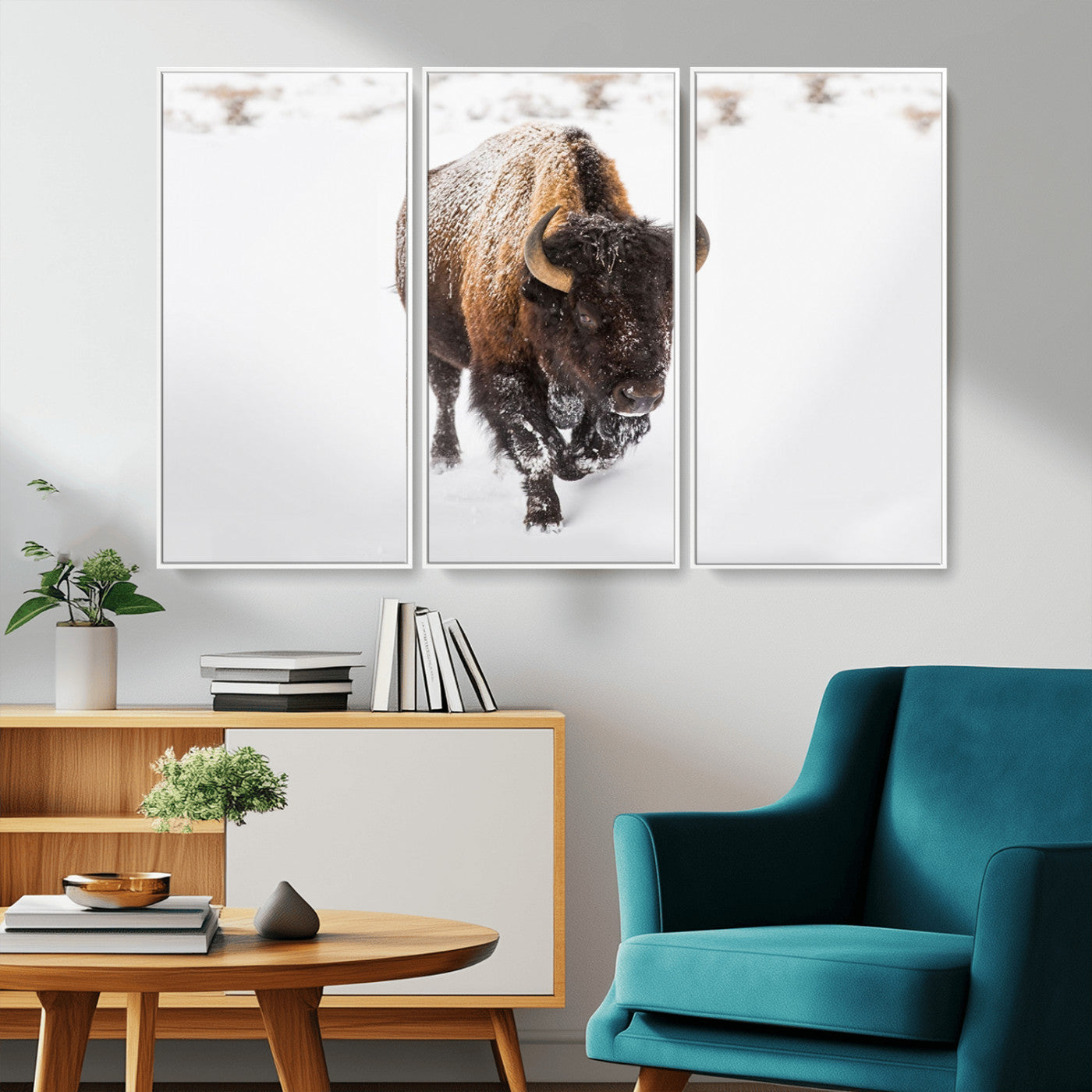 19889-MGV-CV-36X24-Snow Bison Wall Art – Majestic Buffalo Winter Landscape Canvas Print, Rustic Wildlife Photography Decor for Cabin, Lodge, Living