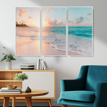 36554-MGV-CV-36X24-Tropical Beach Sunset Wall Art – Ocean Waves and Palm Canvas Print, Coastal Seascape Photography Decor for Living Room, Bedroom,