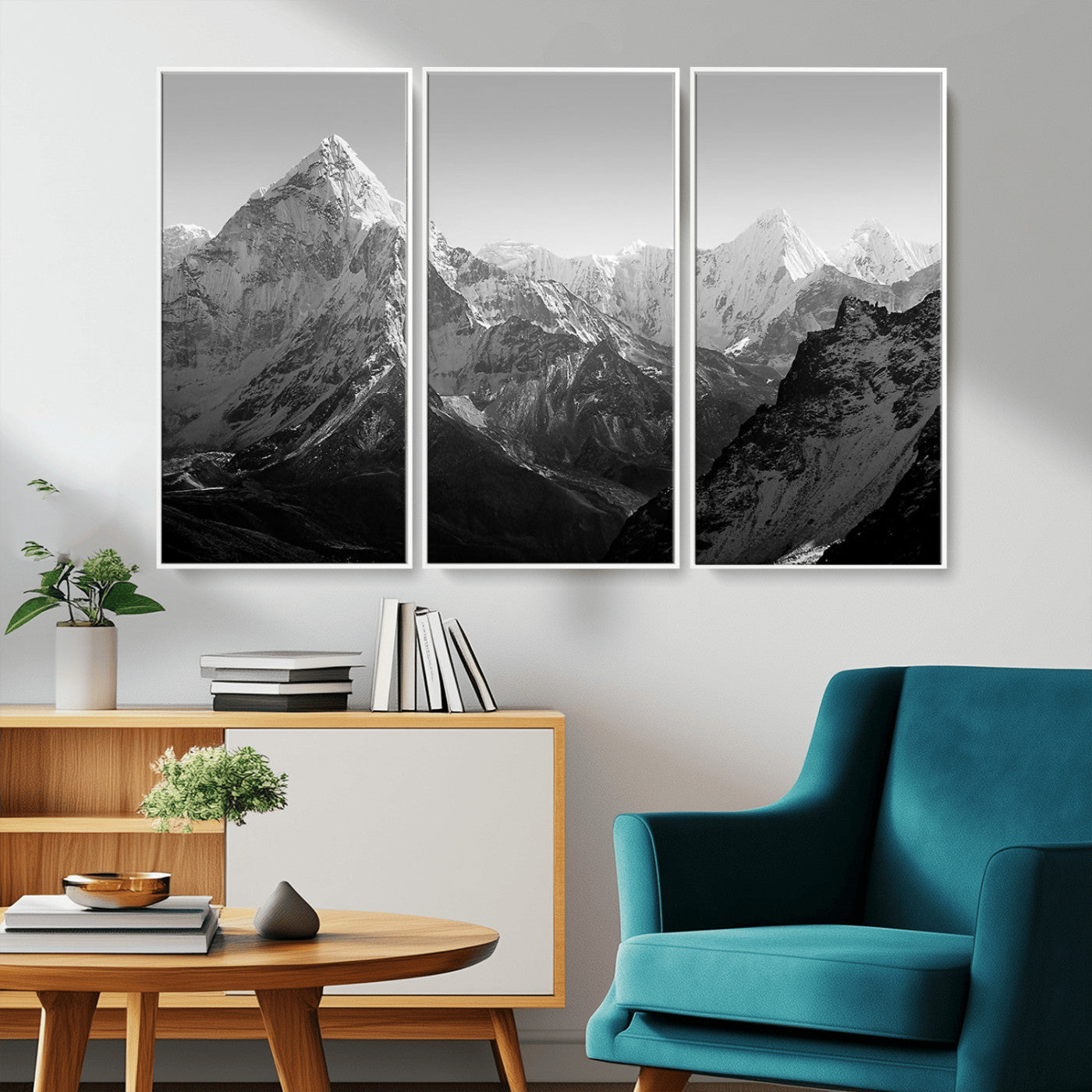 10775-MGV-CV-36X24-Snow Capped Mountain Wall Art – Black and White Canvas Print of Majestic Peaks, Nature Landscape Photography for Office, Bedroom,