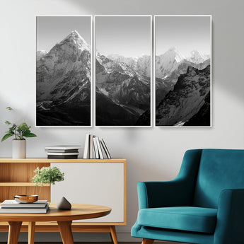 10775-MGV-CV-36X24-Snow Capped Mountain Wall Art – Black and White Canvas Print of Majestic Peaks, Nature Landscape Photography for Office, Bedroom,