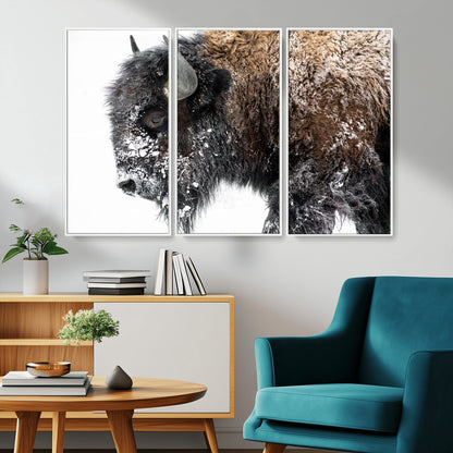 24304-MGV-CV-36X24-Bison Wall Art Canvas Print, Framed Winter Bison Art Picture Print, Snowy Buffalo Perfect Rustic Farmhouse Decor Artwork