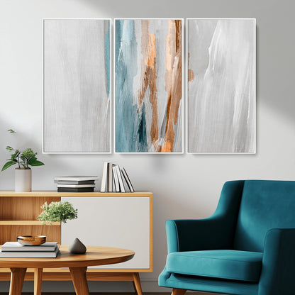 66154-MGV-CV-36X24-Abstract Brushstroke Wall Art – Modern Teal and Gold Canvas Print, Minimalist Contemporary Painting for Living Room, Bedroom, or