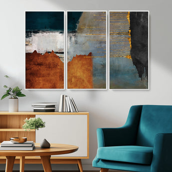 35026-MGV-CV-36X24-Abstract Canvas Wall Art – Modern Teal, Rust, Black and Gold Textured Painting, Contemporary Decor for Living Room, Bedroom