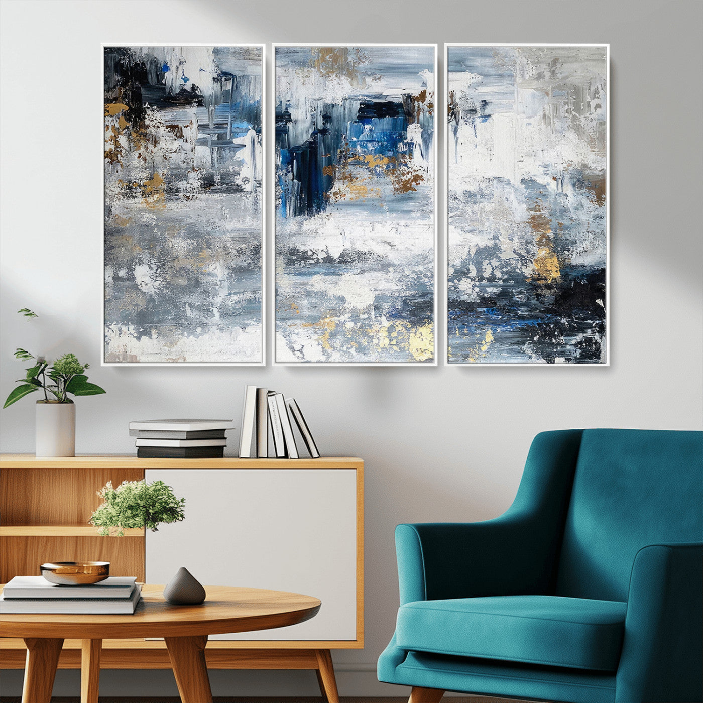 59716-MGV-CV-36X24-Abstract Blue and Gold Wall Art – Modern Textured Canvas Print, Contemporary Painting for Living Room, Bedroom, or Office Decor