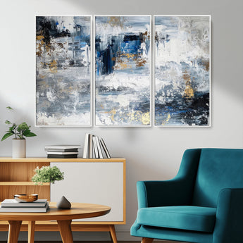 59716-MGV-CV-36X24-Abstract Blue and Gold Wall Art – Modern Textured Canvas Print, Contemporary Painting for Living Room, Bedroom, or Office Decor