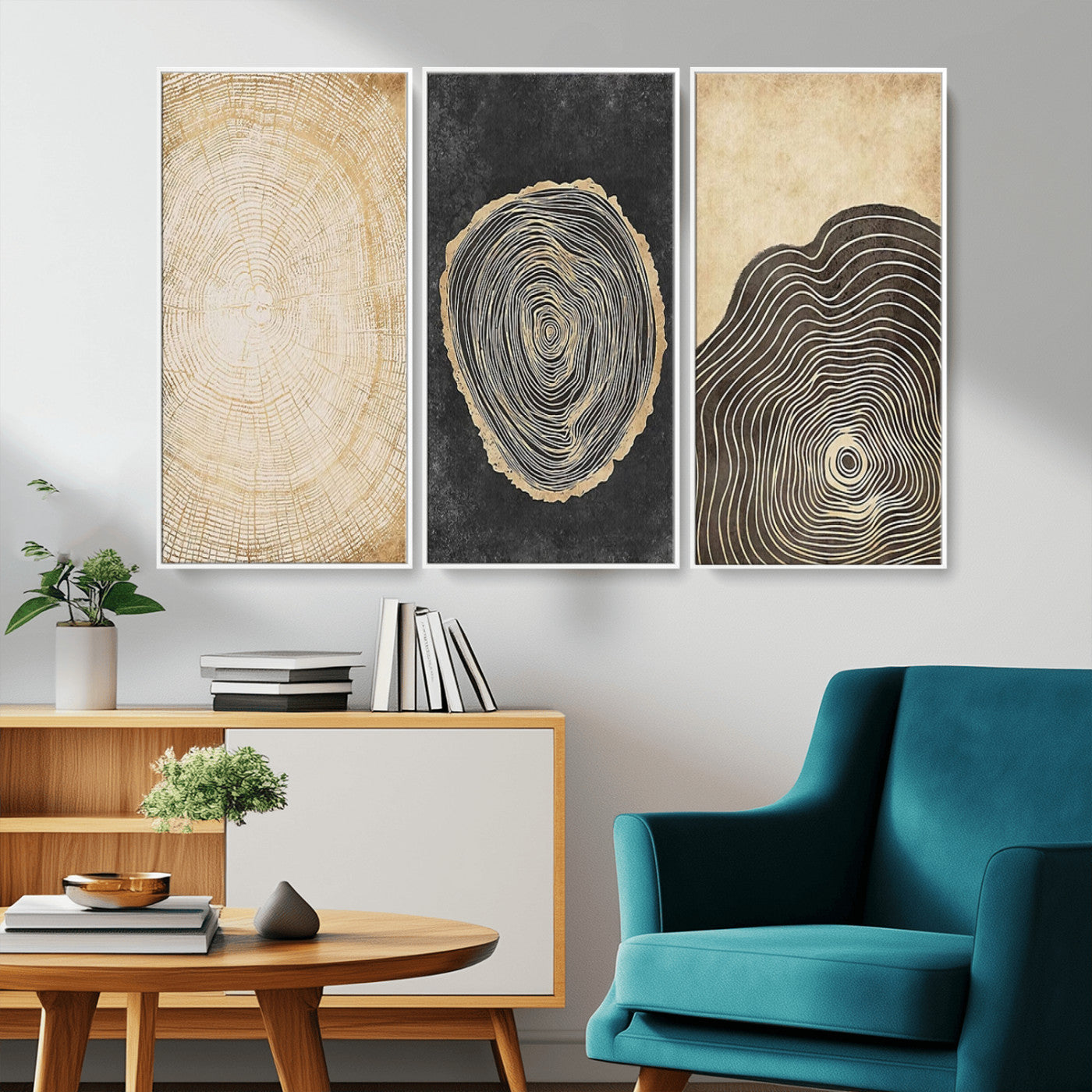 77785-MGV-CV-36X24-Tree Ring Abstract Wall Art – Rustic Wood Growth Pattern Canvas Prints, Modern Nature-Inspired Decor for Living Room or Office