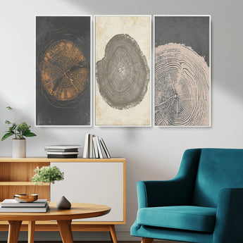 80725-MGV-FC-48X32-3P_White-Wood Tree Rings Wall Art Canvas Print, Framed Tree Rings Art Picture Print, Abstract Tree Rings Perfect Modern Boho Decor Artwork