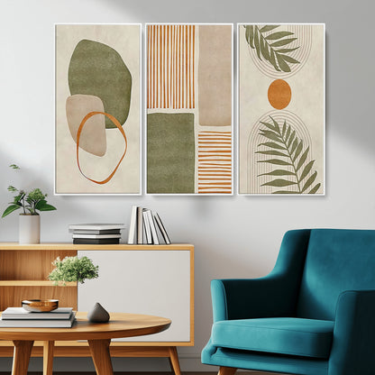 96002-MGV-CV-36X24-Abstract Geometric Wall Art – Modern Canvas Print with Green, Orange & Beige Shapes, Minimalist Home Decor for Living Room, Office