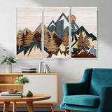 67950-MGV-CV-36X24-Modern Wood Wall Art Canvas Print, Framed Mountain Range Art Picture Print, Wood Mountain Range Perfect Rustic Decor Artwork