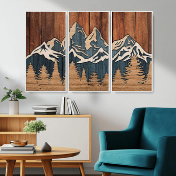 41330-MGV-CV-36X24-Rustic Mountain Wall Art – Wooden Nature Scene with Trees and Peaks, Handmade 3D Layered Decor for Living Room, Cabin or Office