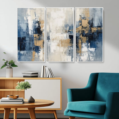 44344-MGV-CV-36X24-Abstract Blue and Gold Wall Art – Modern Hand Painted Canvas Print, Contemporary Textured Painting for Living Room, Bedroom or