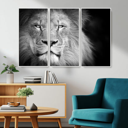 94453-MGV-CV-36X24-Lion Portrait Wall Art – Black and White King of the Jungle Canvas Print, Safari Wildlife Decor for Office, Bedroom, or Living