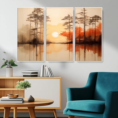 51083-MGV-CV-36X24-Sunset Lake Forest Wall Art – Serene Trees and Orange Sky Reflection Canvas Print, Tranquil Nature Decor for Living Room, Office