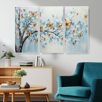 59455-MGV-CV-36X24-Butterfly Tree Branch Wall Art – Blue and Yellow Abstract Canvas Print, Modern Nature Artwork for Living Room, Bedroom or Office